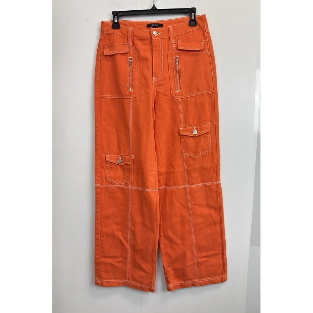 Forever 21 Orange Cargo Pants size M - Picture 2 of 7